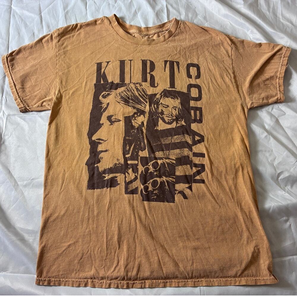 Kurt Cobain Nirvana Graphic T-Shirt Men's L Tan Band Tee